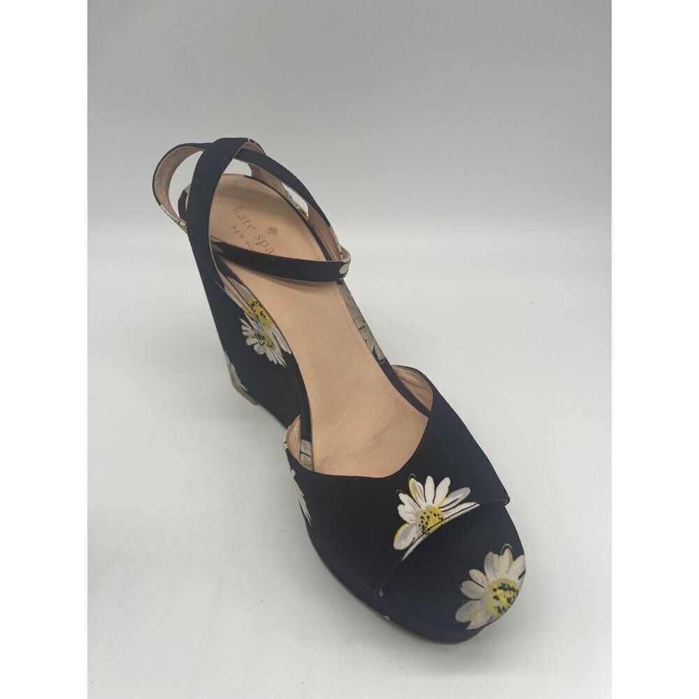 Kate Spade Dellie Women Black Canvas Floral Print Platform Wedge Size 10M - Picture 3 of 9